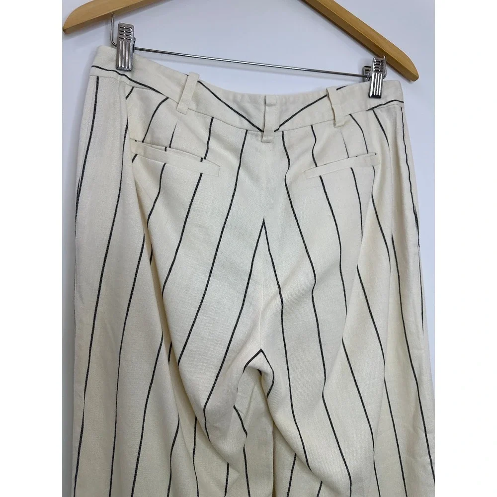 Lauren Ralph Lauren Linen Blend Pants Cream Stripe Wide Leg Minimalist Office - Picture 13 of 16